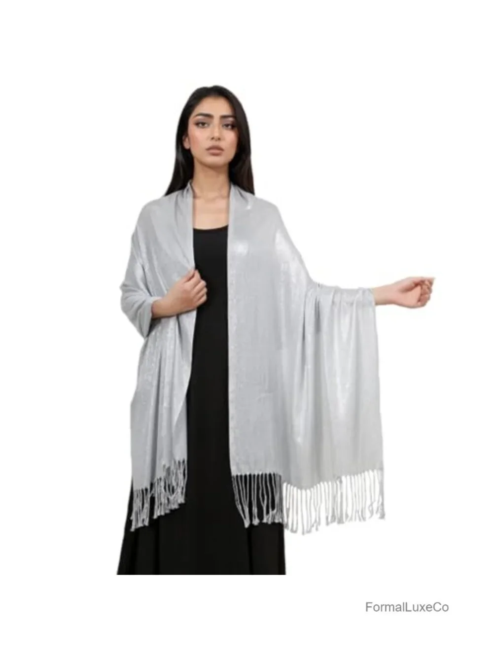 Reversible Glitter Pashmina Shawl Wrap for Women Soft Polyester Scarf